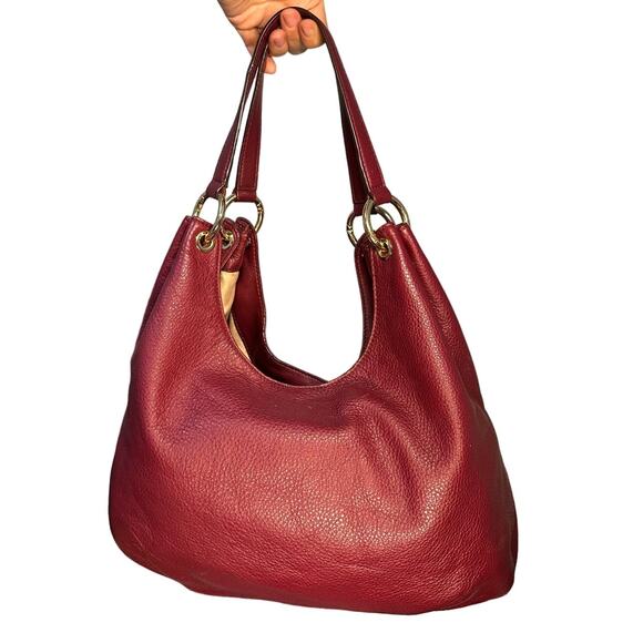 Michael Kors Burgundy Oxblood Leather Hobo Shoulder Bag - Soft & Stylish - Picture 3 of 13